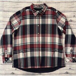 ORVIS Womens Flannel Snap Button Shirt Jacket Sz L Shacket Fleece Lined Plaid